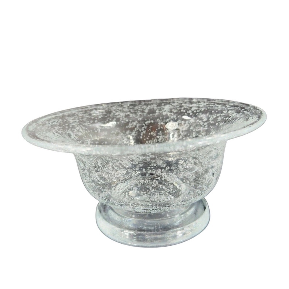 Vintage Hand Blown Footed Clear Art Glass Bowl Dish With Large Air‎ Bubbles